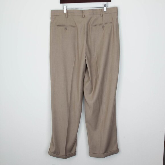 J. Ferrar Mens Classic Fit Pleated Dress Pants Size 38 x 29 Cuffed Tan Career - Picture 5 of 7
